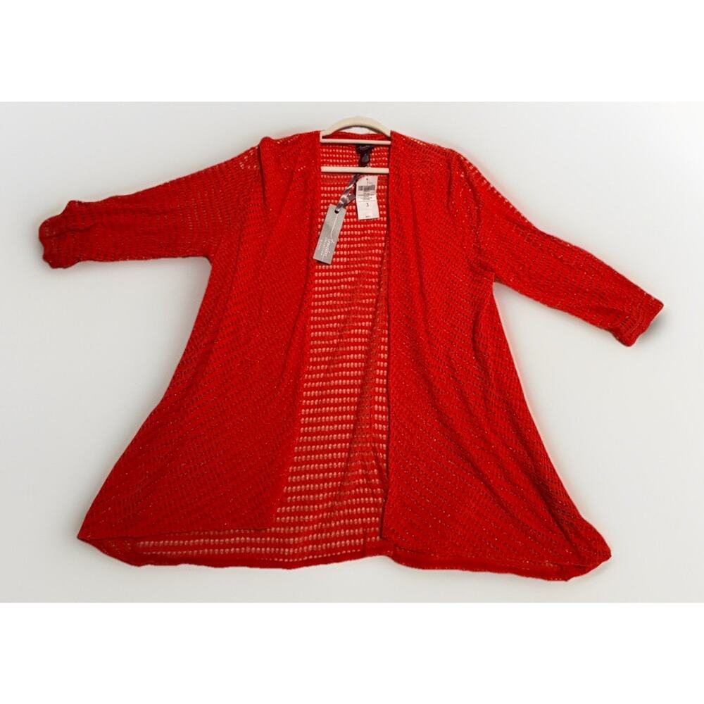 Chico's Travelers Collection Red Striped Long Open Jacket Long Sleeve NWT 3